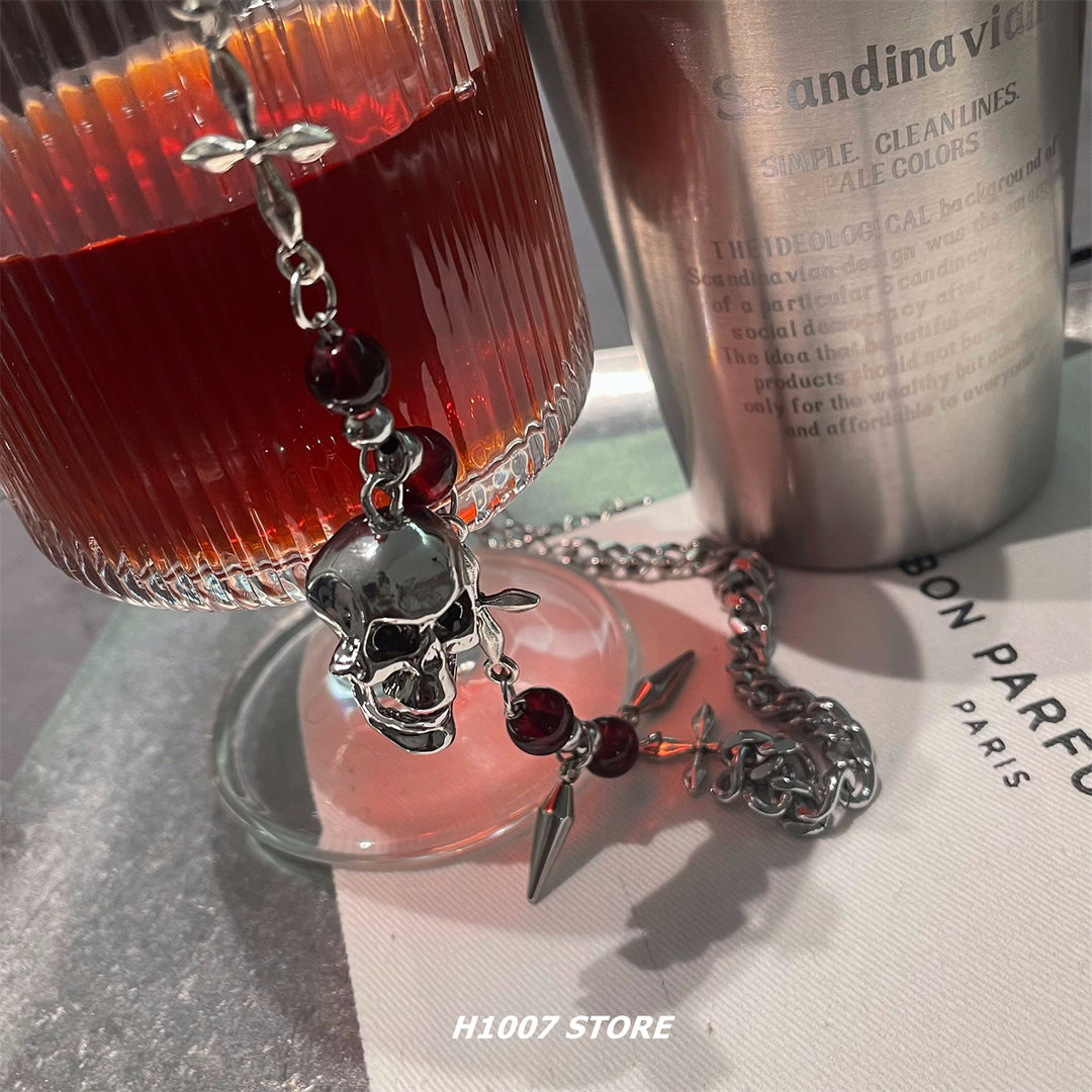 Beaded Skull Cross Clavicle Necklace