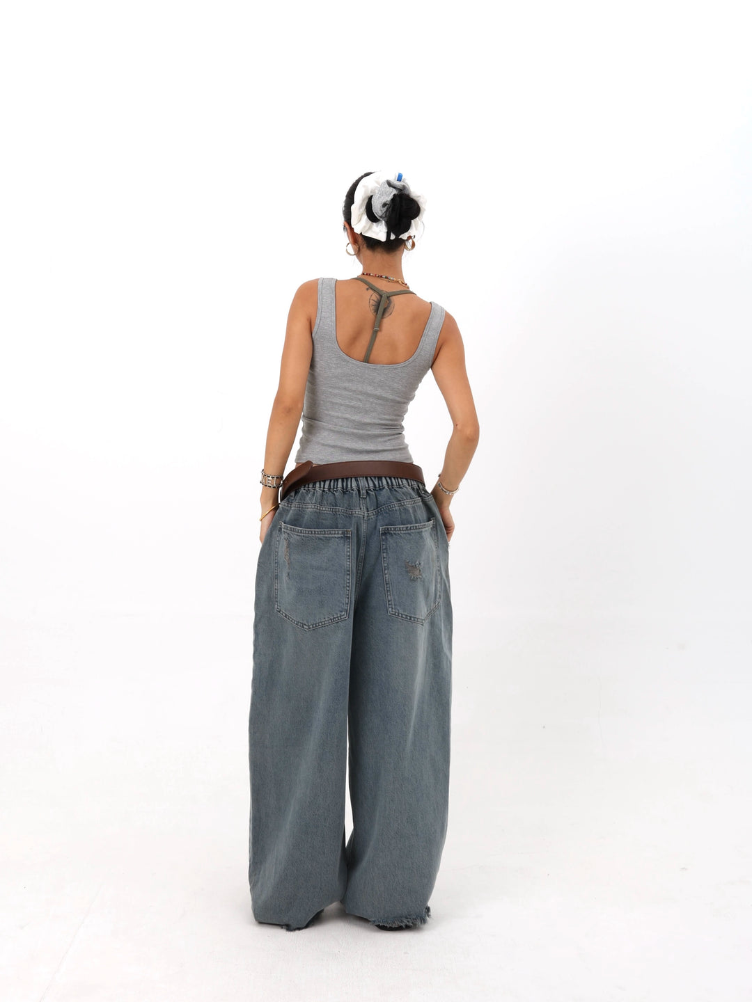 Distressed Ripped Straight Leg Denim Pants