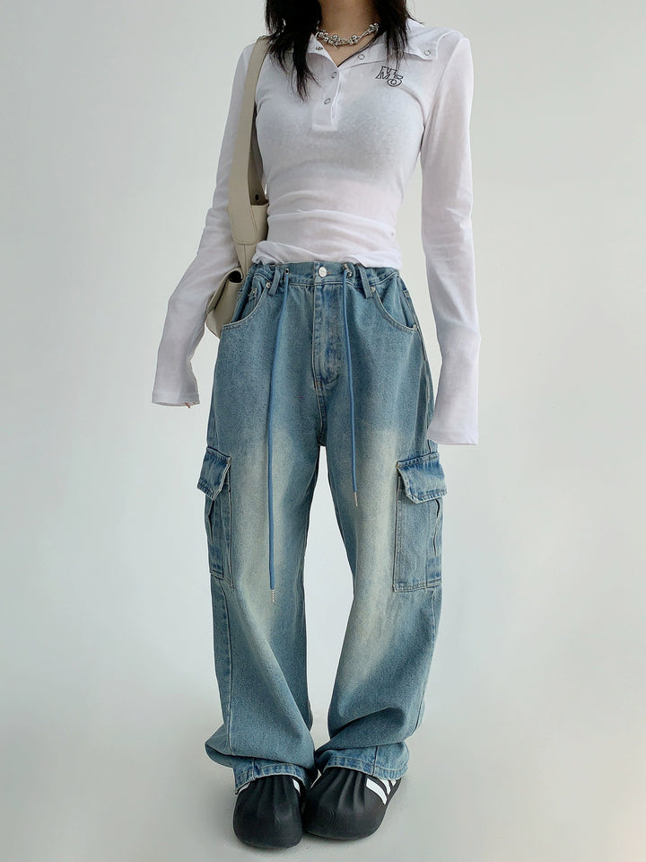 Loose Wide-Leg Cargo Jeans