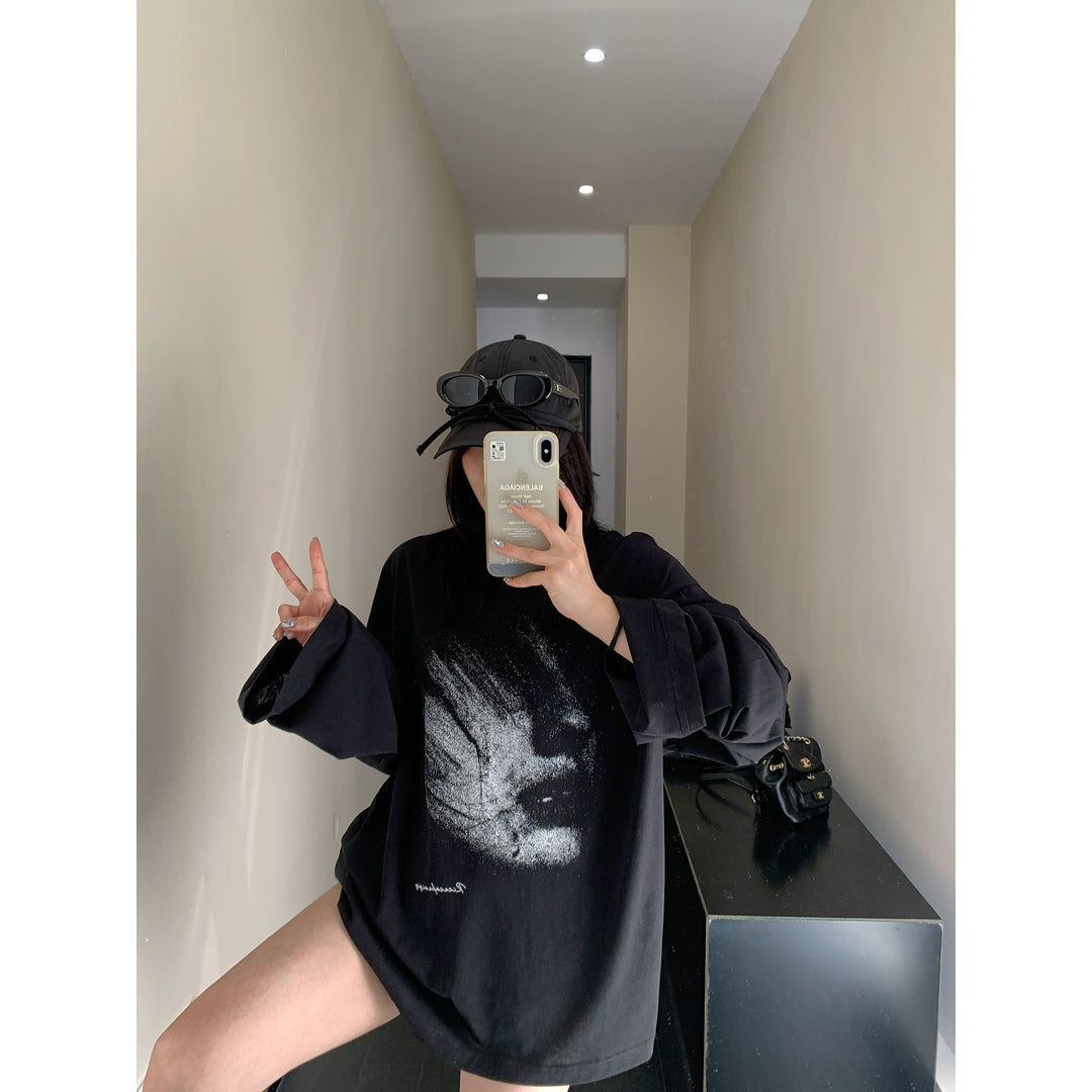 Loose-Fit Printed Long Sleeve Pullover