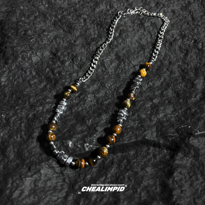 Tiger Eye Stone Silver Bead Necklace