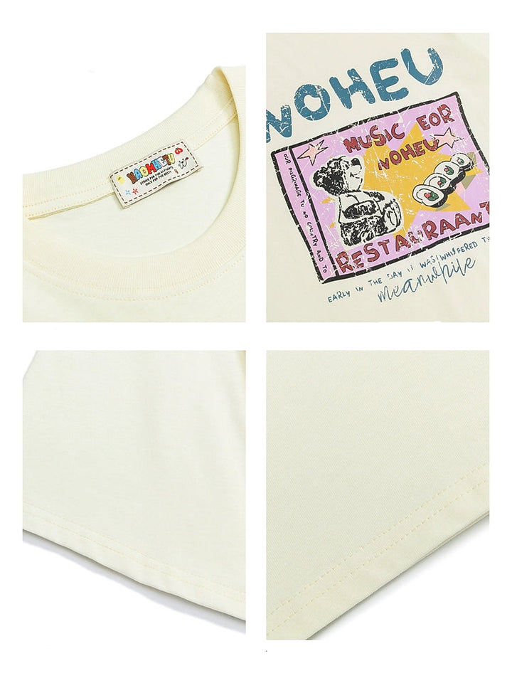 T-shirt in cotone a maniche corte con stampa di orso 