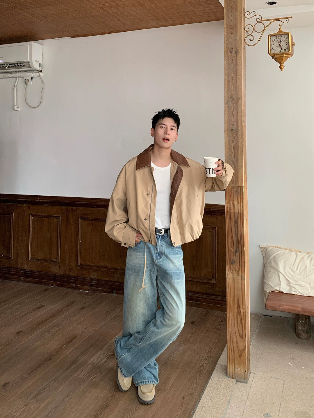 Contrast Collar Splicing Jacket