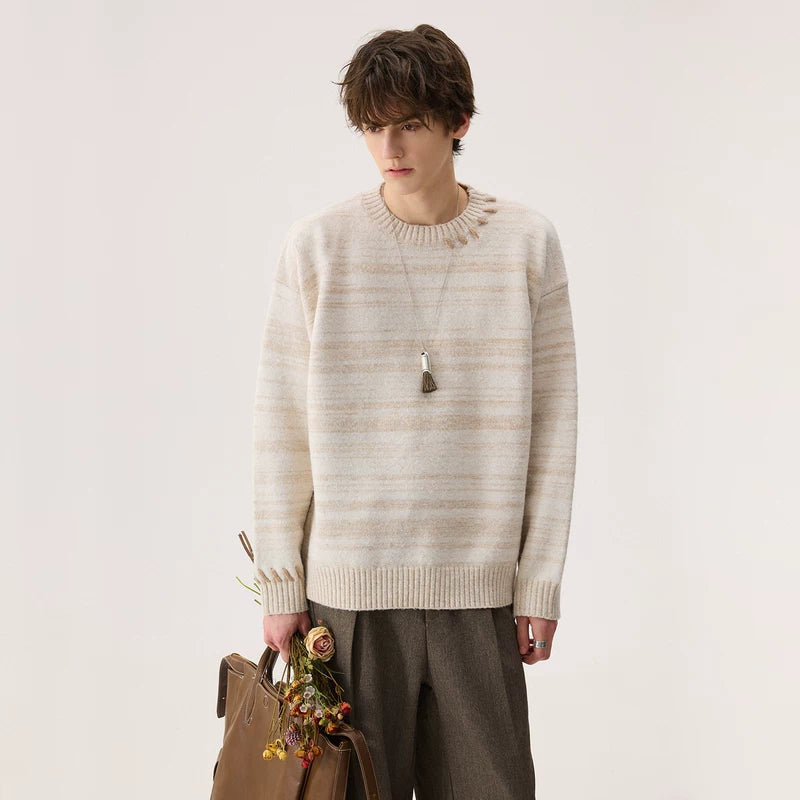 Artistic Stitching Crew Neck Knit Sweater