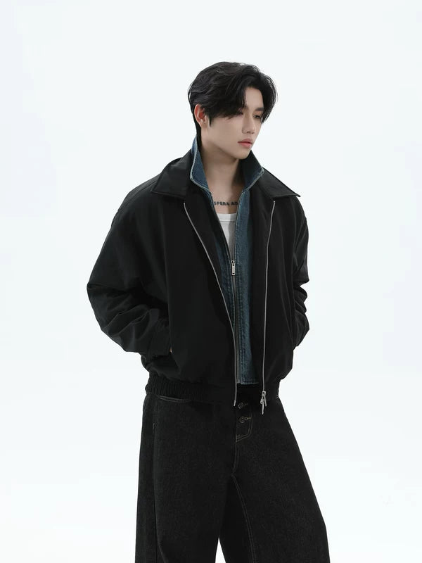 Veste en duvet avec design superposé en denim synthétique 