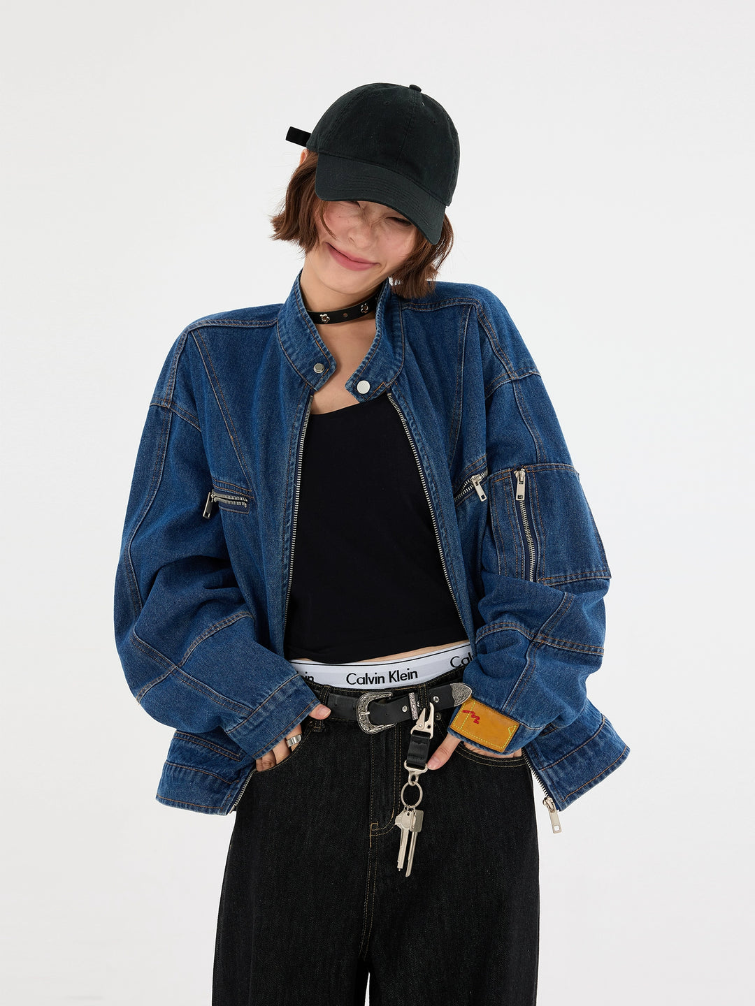 Deconstructed Denim Zipper Jacket