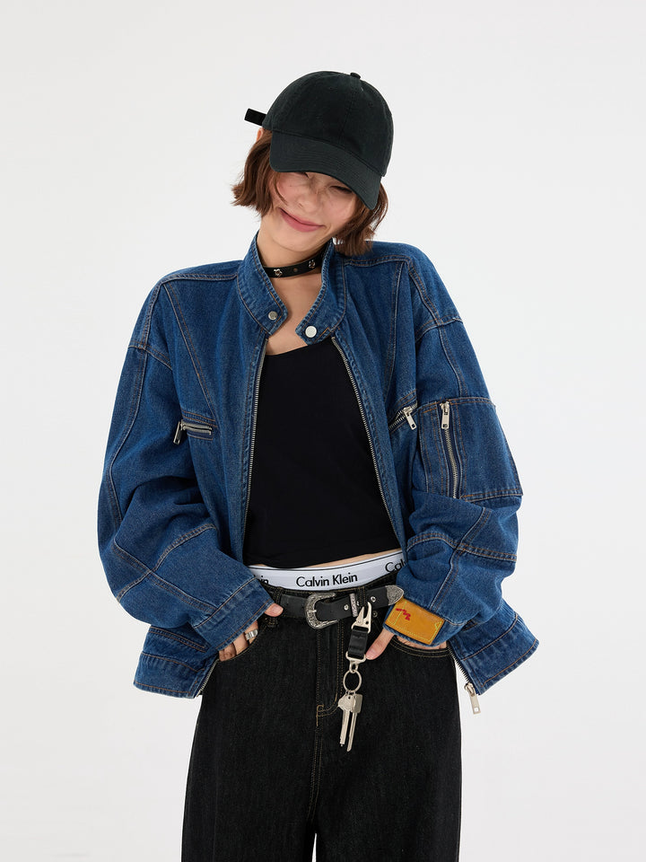 Deconstructed Denim Zipper Jacket