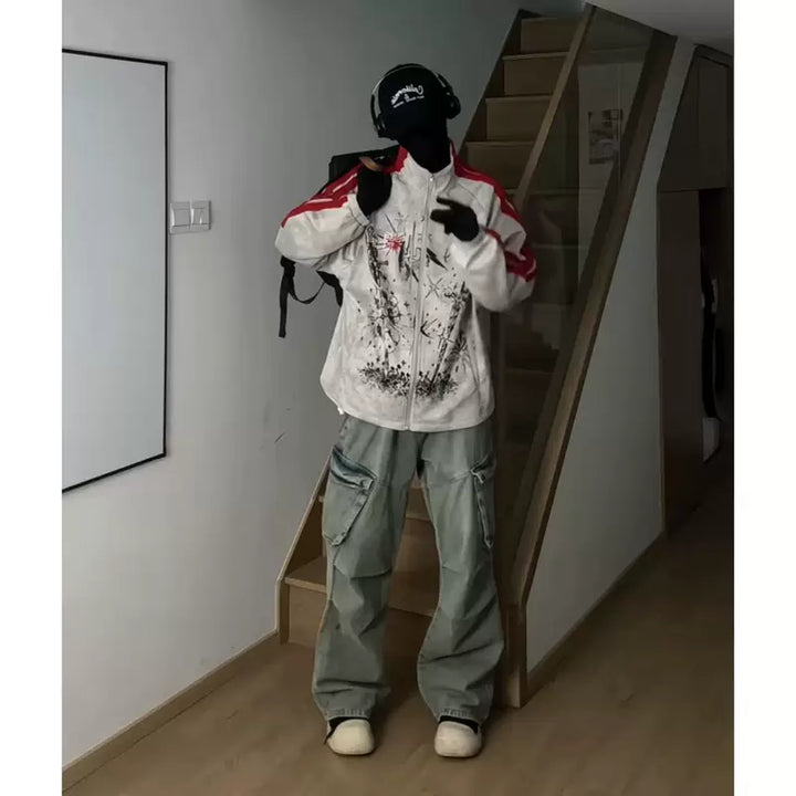 Veste en suède distressed avec graffiti et rayures 