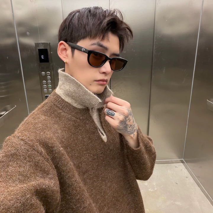 V-hals Pluche Patchwork Losse Brei Trui 