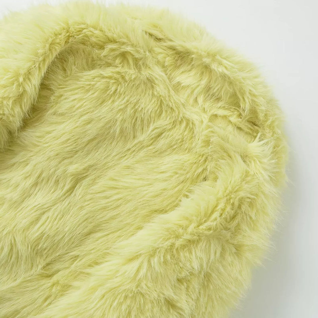 Lapel Faux Fur Long Sleeve Jacket