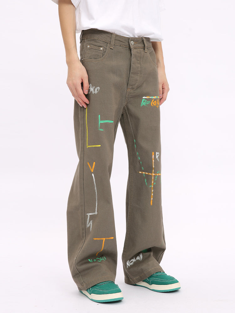 Graffiti Lockere Gerade Passform Hose 