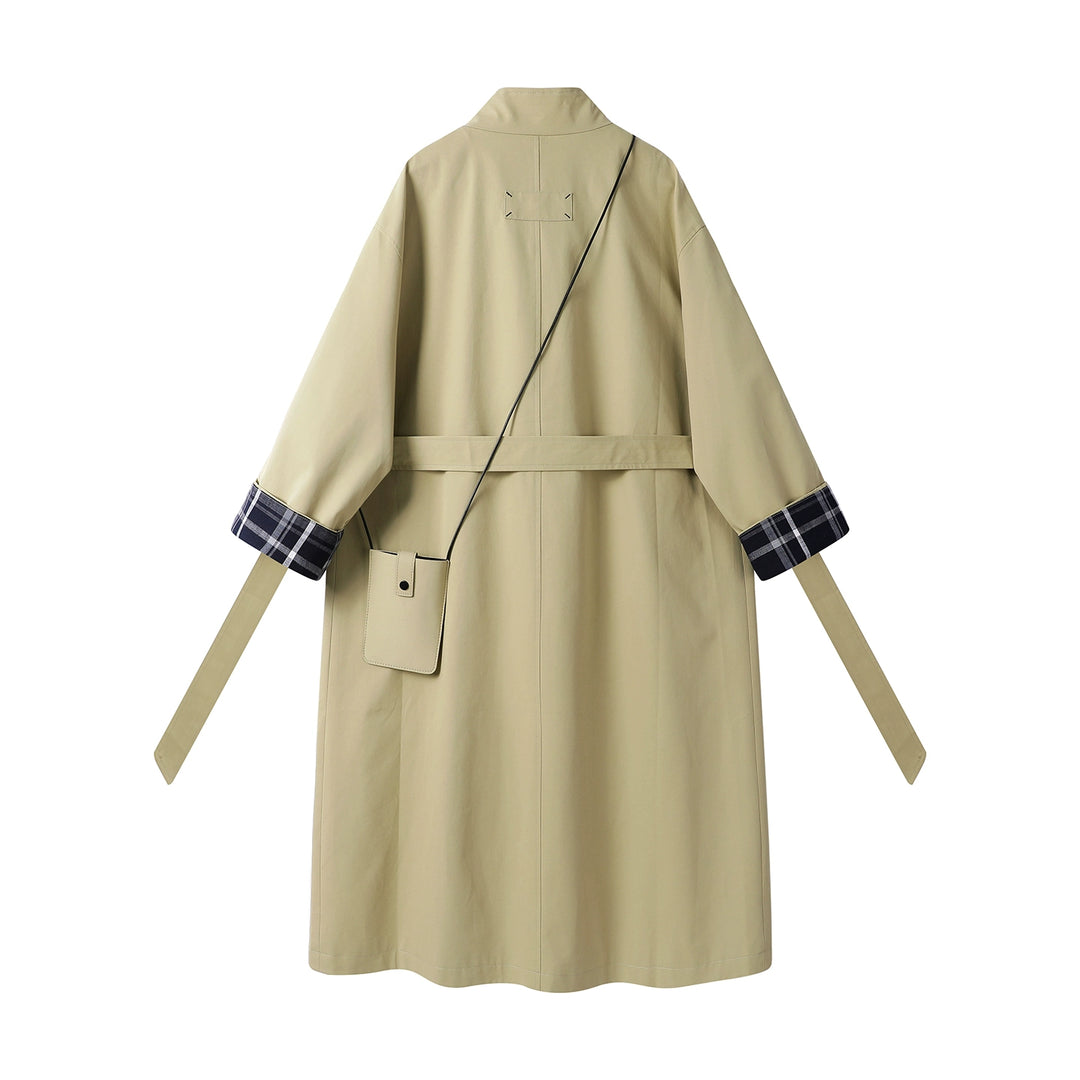 Rutig manschett lång smal trenchcoat 