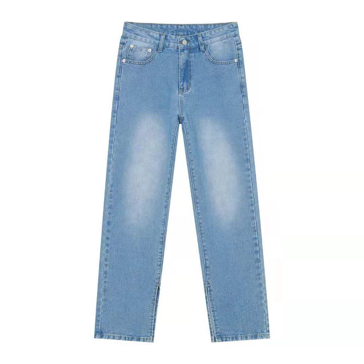 Jean droit taille mi-haute avec ourlet fendu 