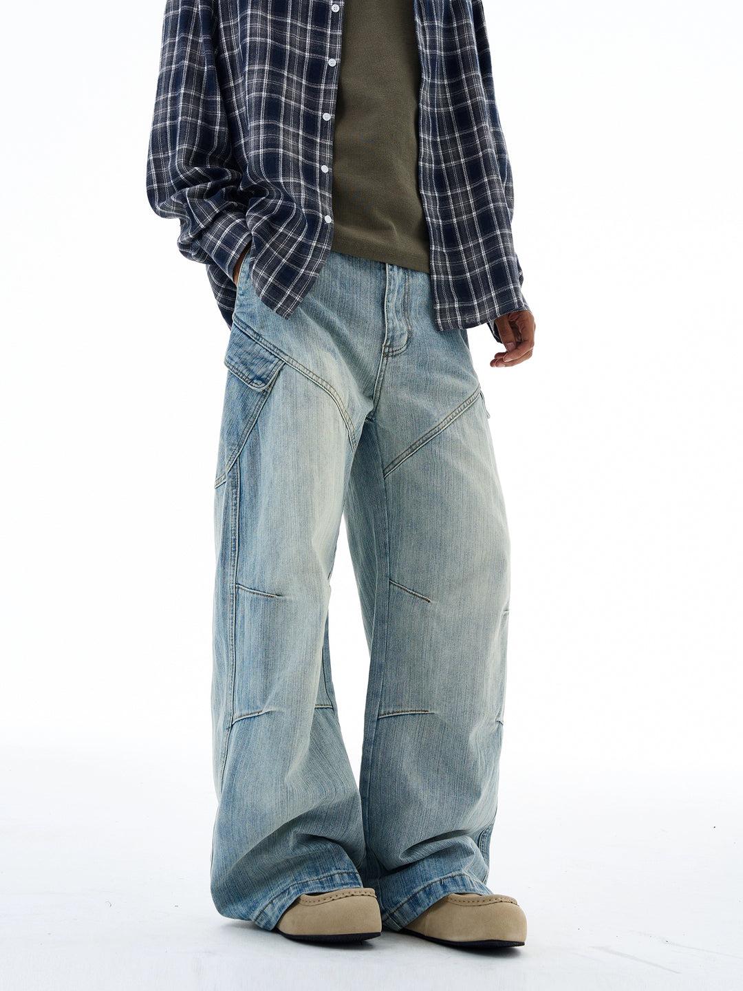 Retro bredbenede bambusmønster jeans 