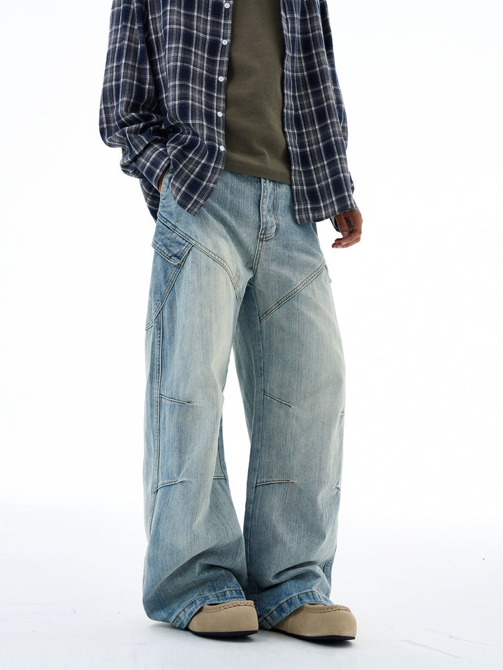Retro bredbenede bambusmønster jeans 