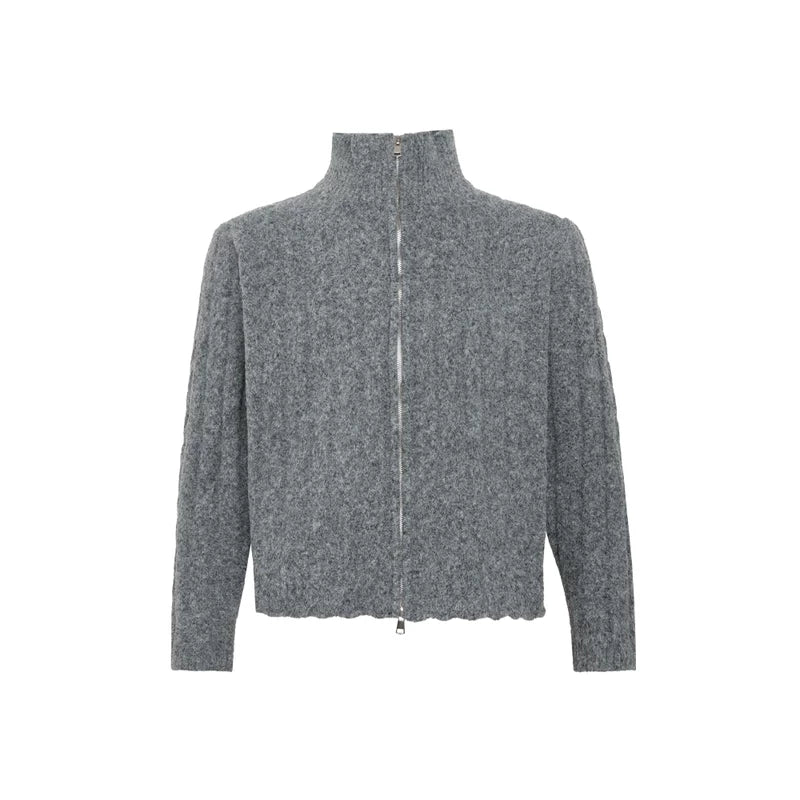 Svetr s rolákem z vlněné směsi s kabelovým pletením 