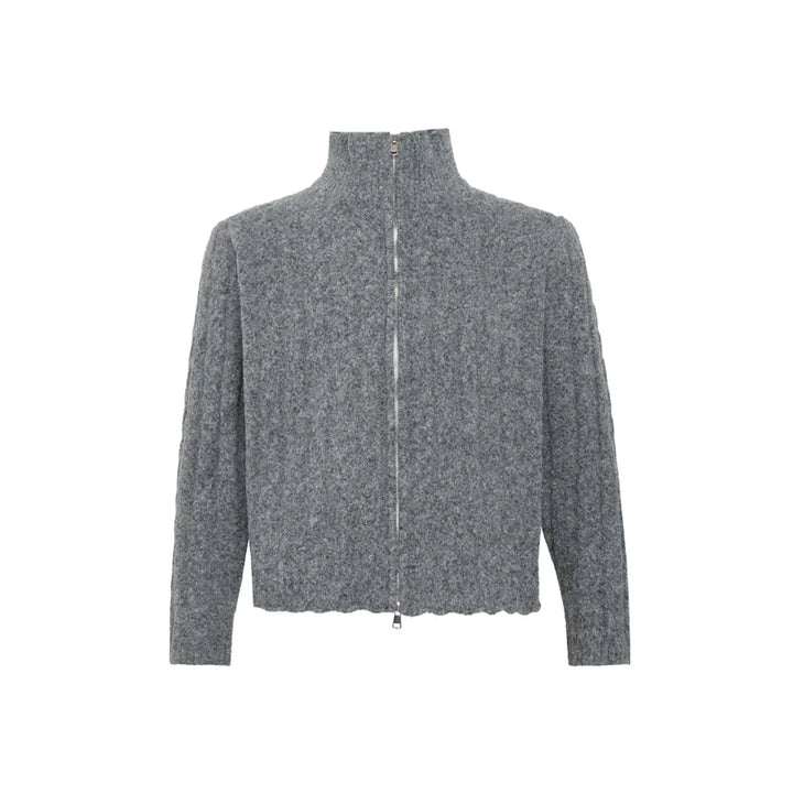 Svetr s rolákem z vlněné směsi s kabelovým pletením 