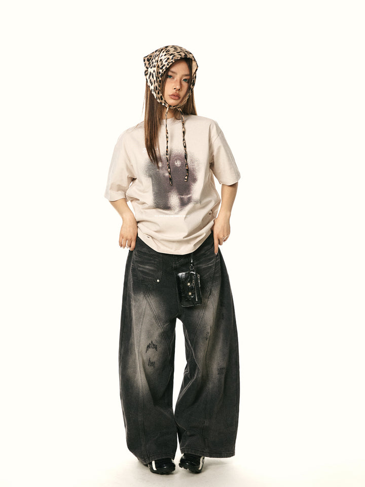 Retro Abstract Print Loose T-shirt