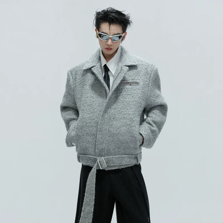 Detachable Fur Collar Textured Cotton Jacket