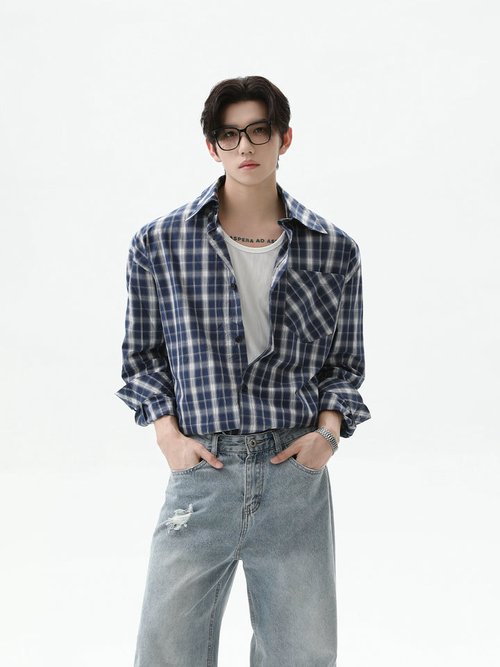 Plaid Long-sleeved Shirt with Pockets