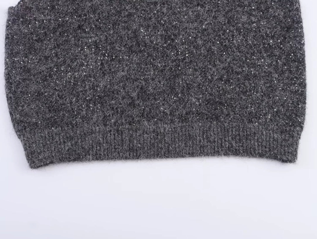 Sequined Neckline Knitted Vest