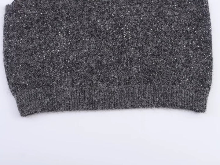 Sequined Neckline Knitted Vest