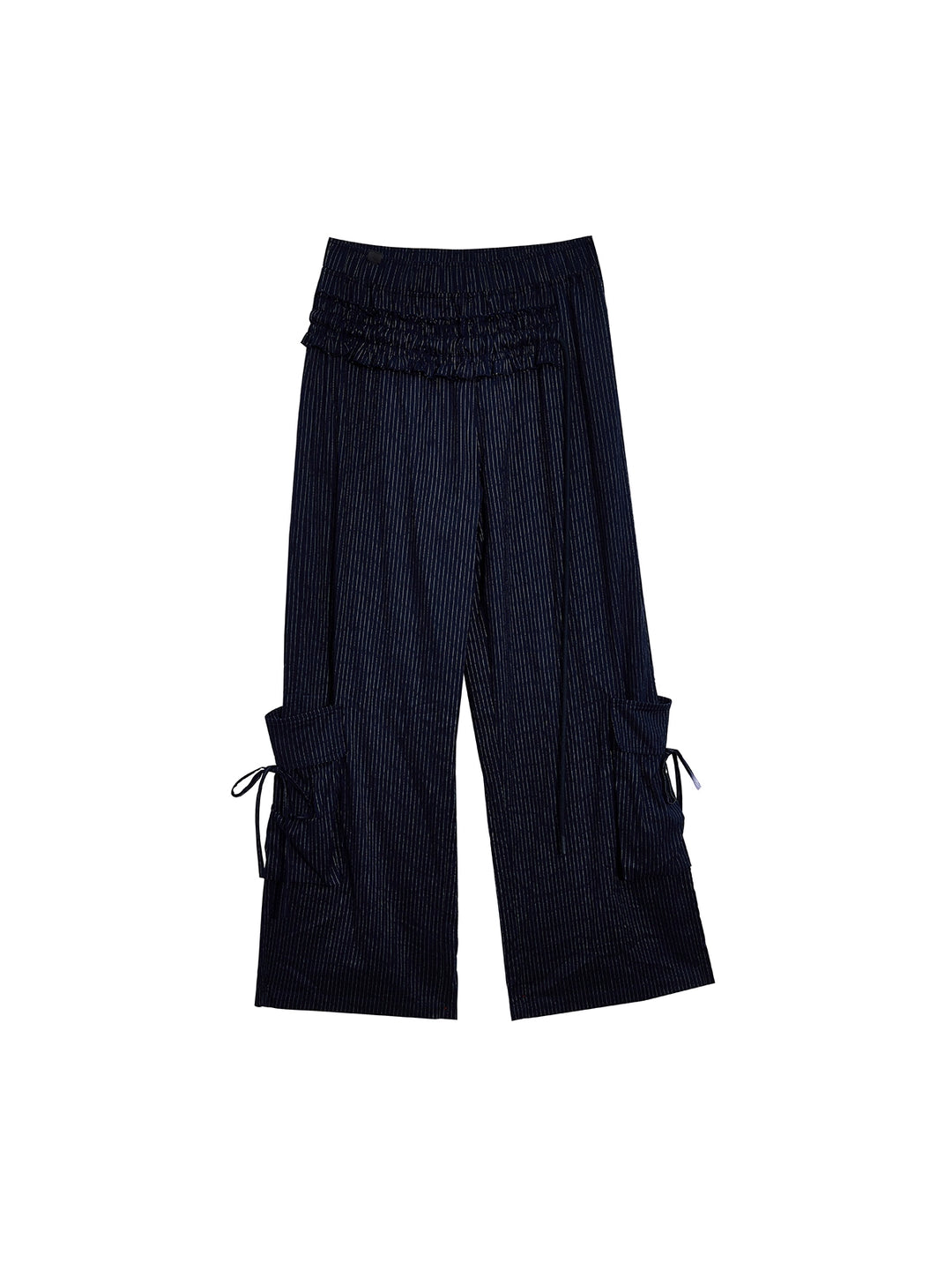 Pantaloni cargo a gamba larga con coulisse plissettati 