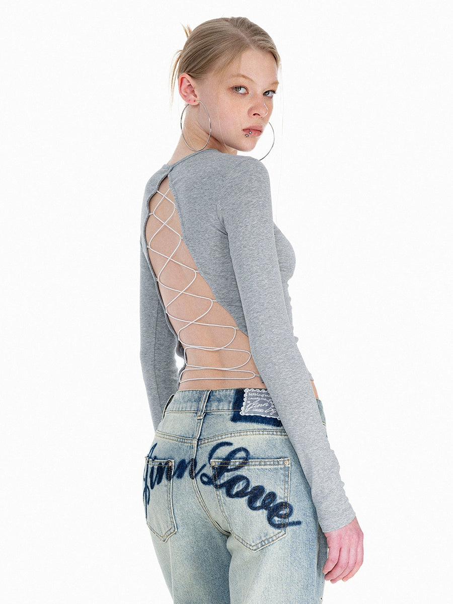 Back Tie Hollow Long Sleeve Turtleneck