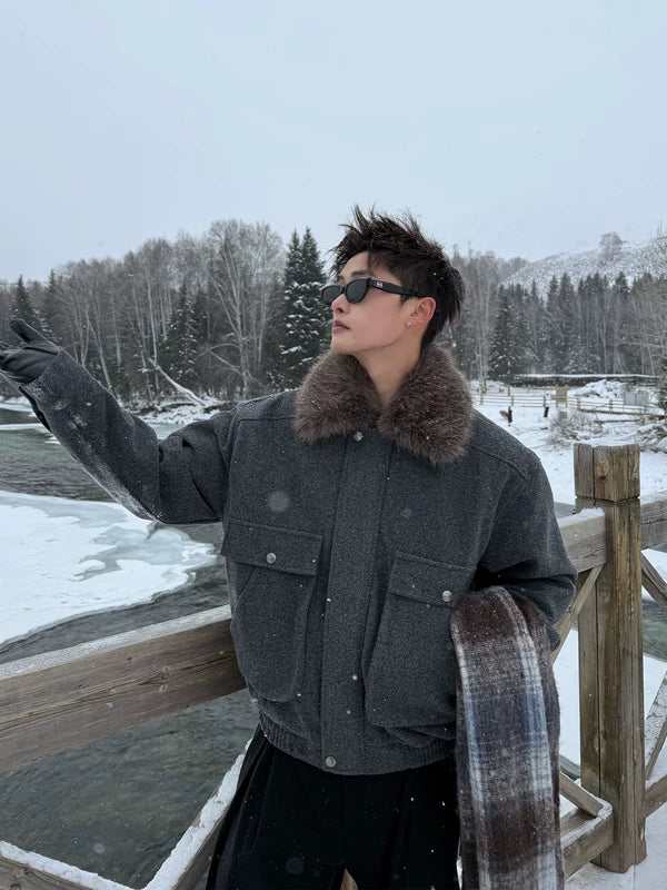 Faux Fur Collar Wool Jacket