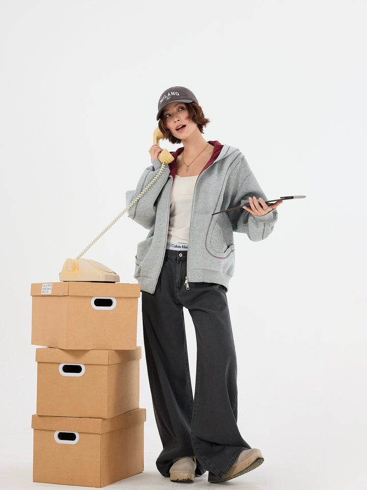 Oversized Zip Up Hoodie met Zakken 