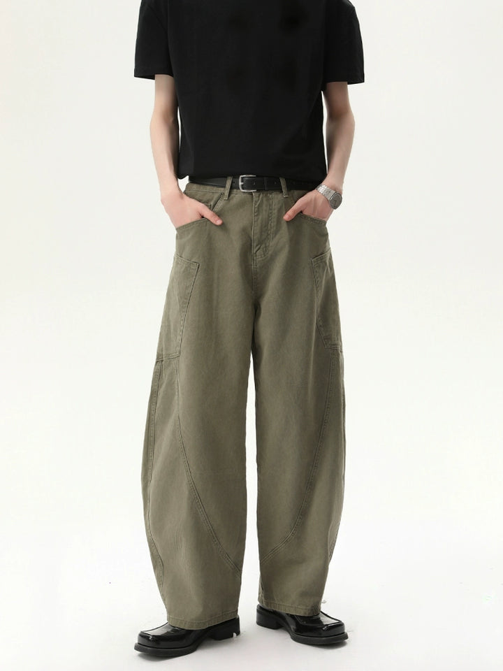 Washed Distressed Wide-Leg Pants