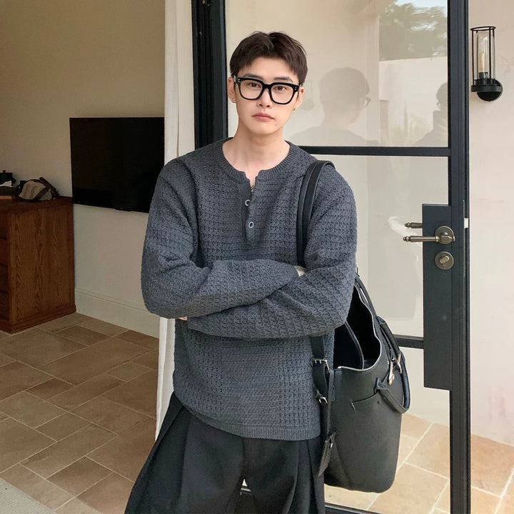 Pull en maille gaufrée à col Henley 