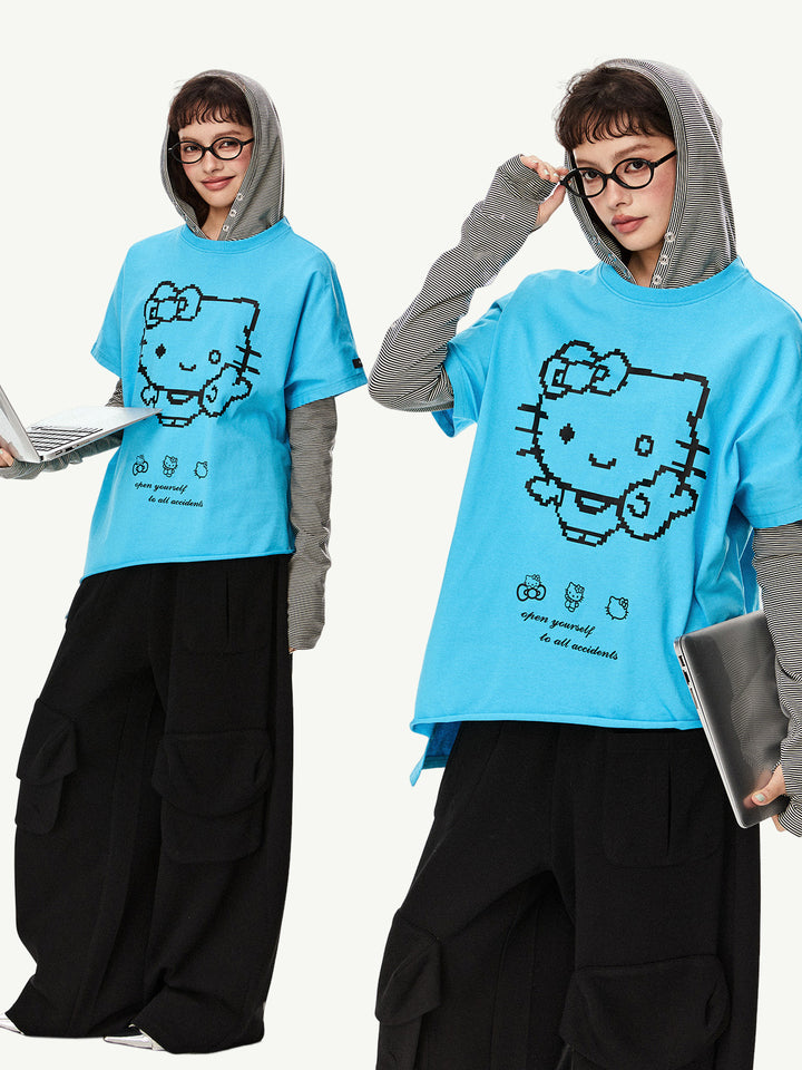 Blusa de Gola Alta Irregular com Estampa de Gato 