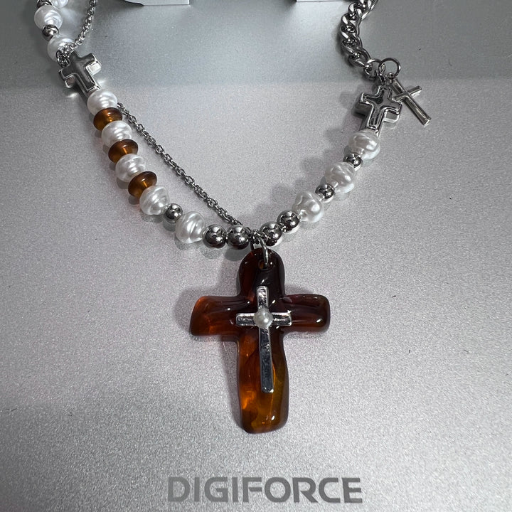 Pearl Cross Pendant Layered Necklace