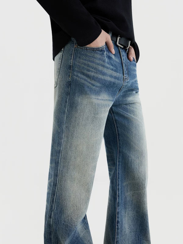Flared Washed Straight Leg Jeans