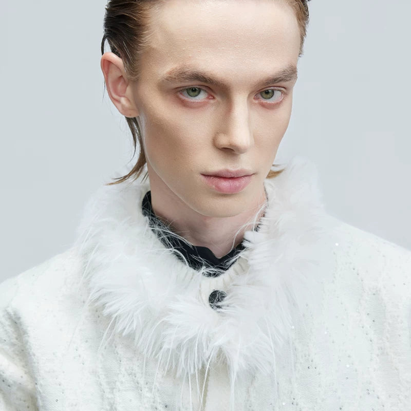 Fur Collar Cable Knit Cardigan