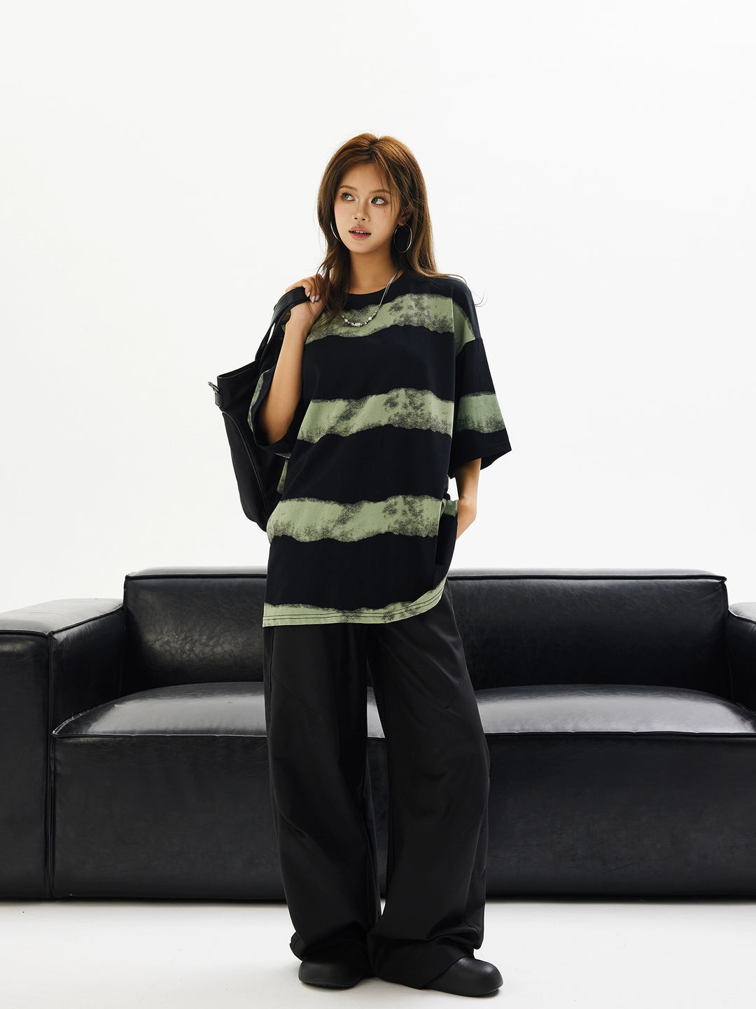 Haut à manches courtes en tie-dye rayé rétro 