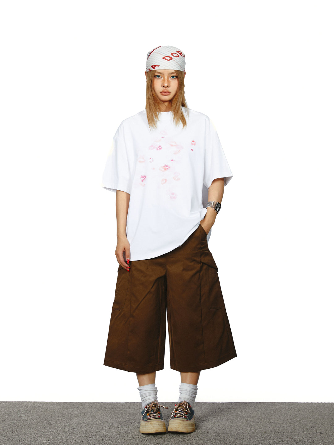 T-shirt à manches courtes ample avec motif de lèvres 