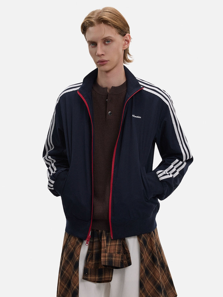 Veste de sport rétro à col montant trois barres 