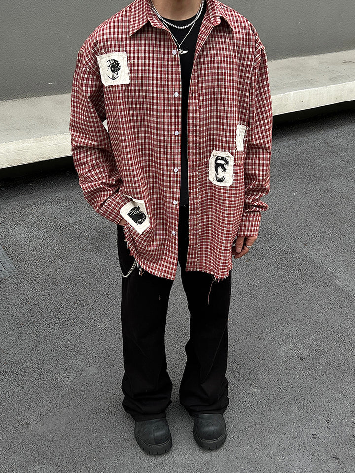 Plaid Patch Casual Shirt Jacket