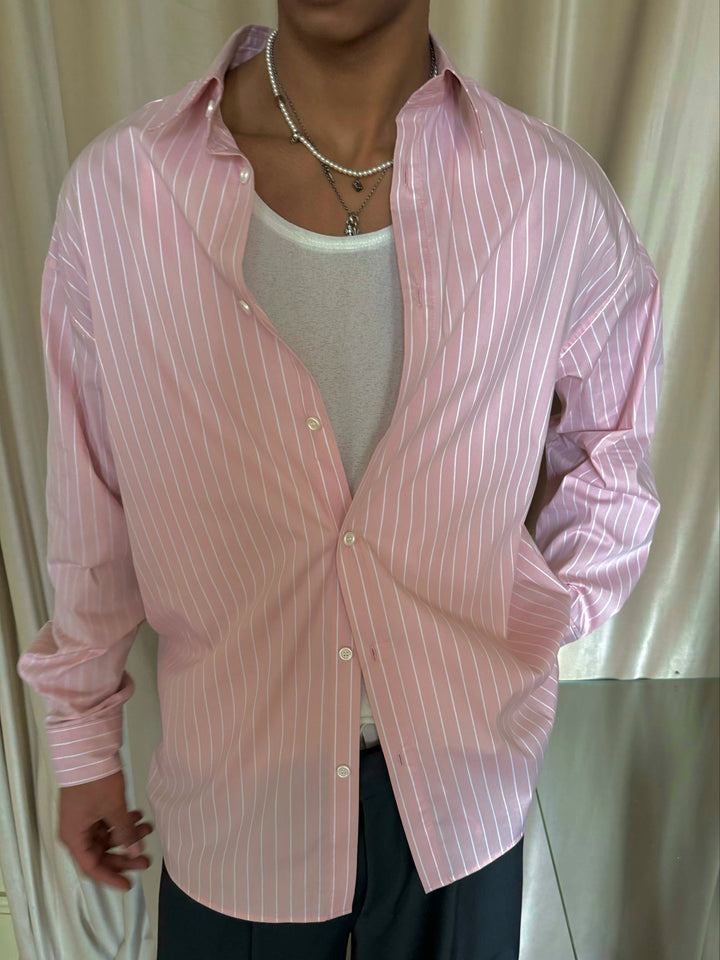 Camisa de manga larga casual de rayas de gran tamaño 