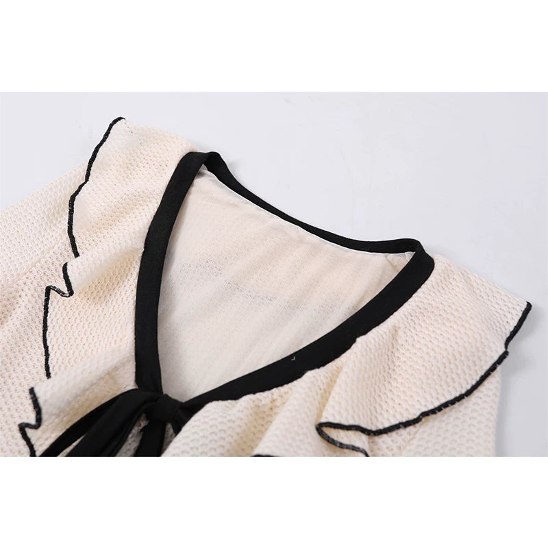 Ruffled Long Sleeve Color Block Dress