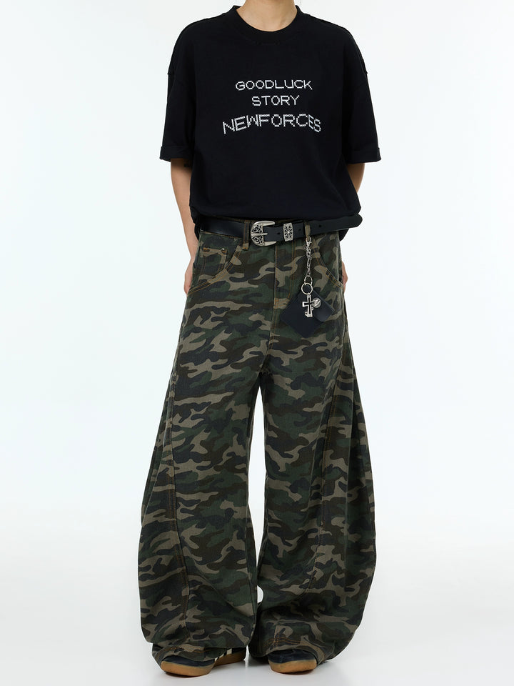 Pantalones cargo de camuflaje de pierna ancha 