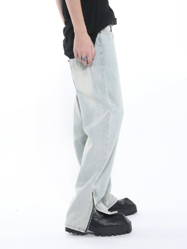 Retro Distressed Washed Straight Jeans