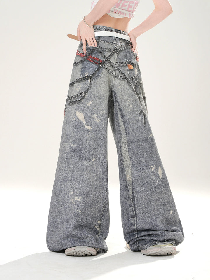 Wide Leg Graphic Print Street Pants