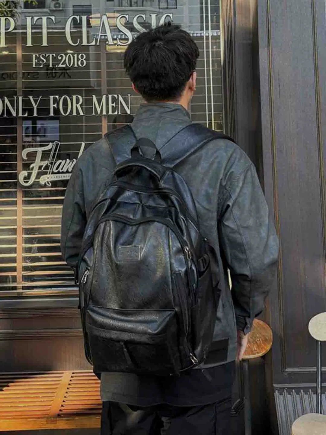 Black leather backpack
