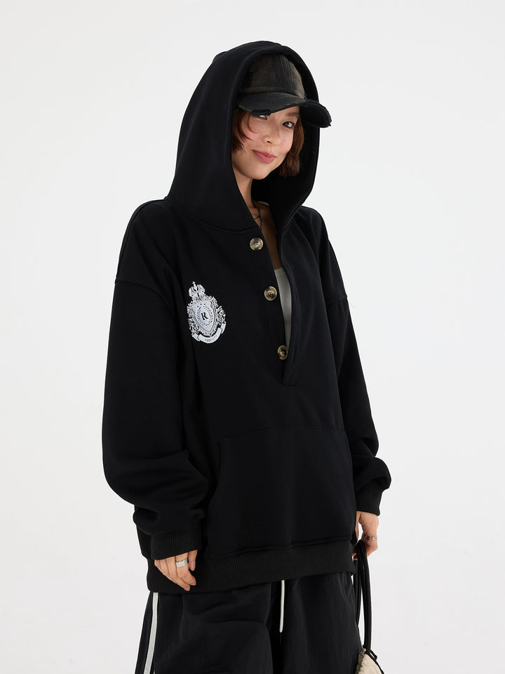 Embroidered Button Half-Zip Hoodie