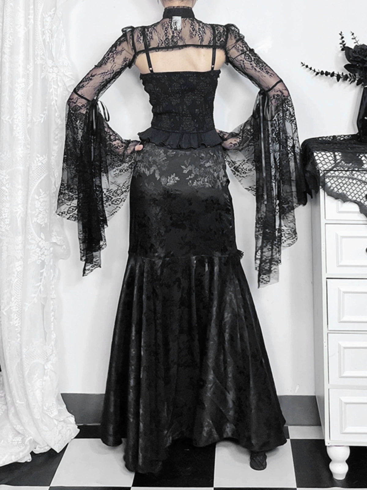 Gothic Retro Spitzen-Fischschwanzkleid-Anzug 