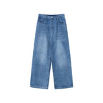 Wide-Leg Distressed Velvet-Lined Jeans