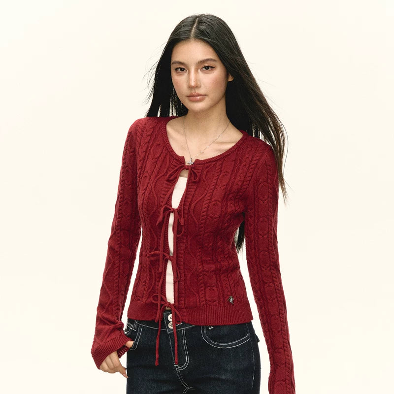 Retro gestrickte Krawatte Front Cardigan Pullover 